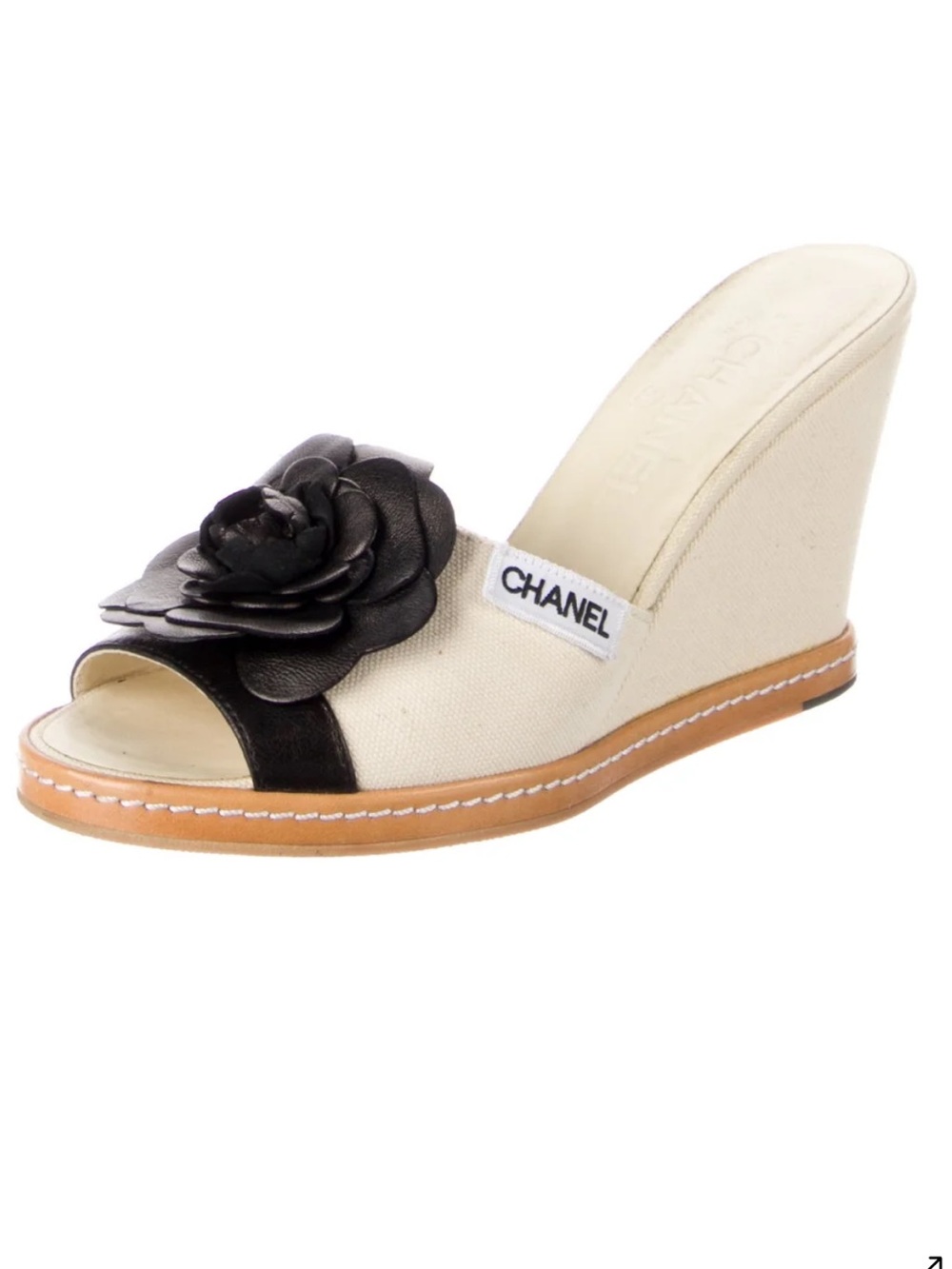 Chanel Two-tone Canvas Wedges 36 CC logo slides